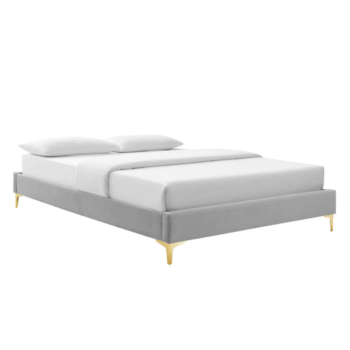 Colette Performance Velvet Platform Bed With Gold Metal Legs