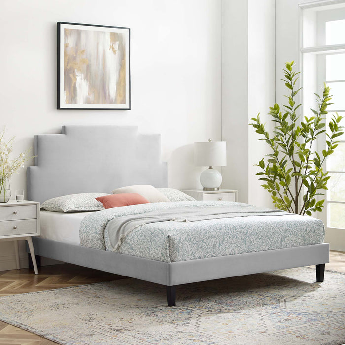 Lindsey Performance Velvet Platform Bed With Black Wood Legs