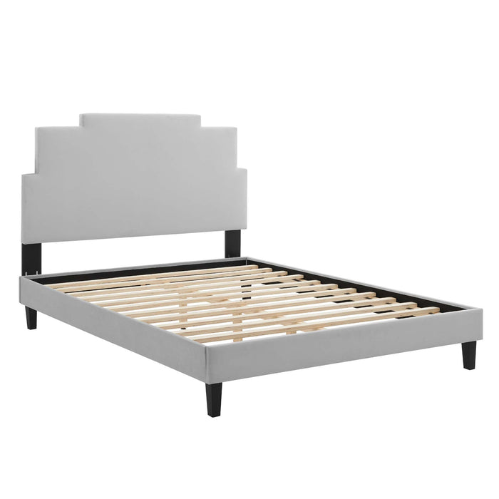 Lindsey Performance Velvet Platform Bed With Black Wood Legs