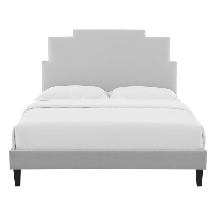 Lindsey Performance Velvet Platform Bed With Black Wood Legs