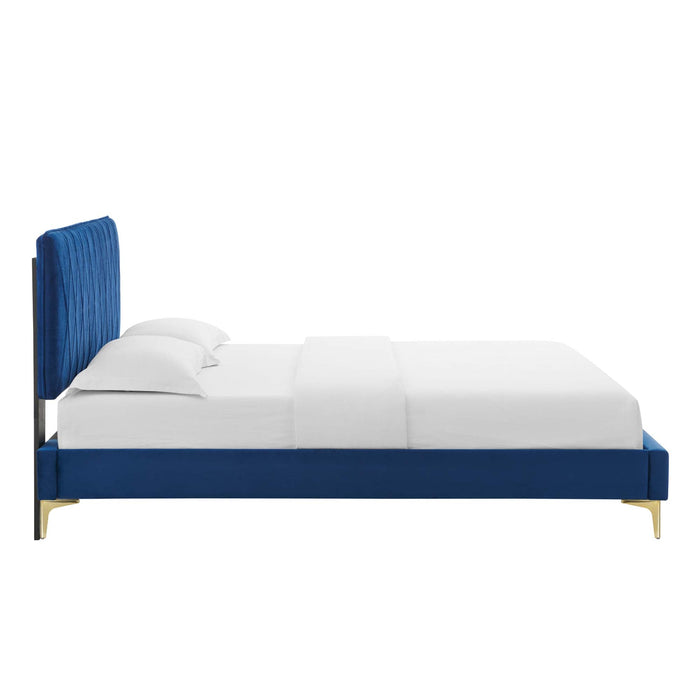 Phillipa Performance Velvet Platform Bed With Gold Metal Legs