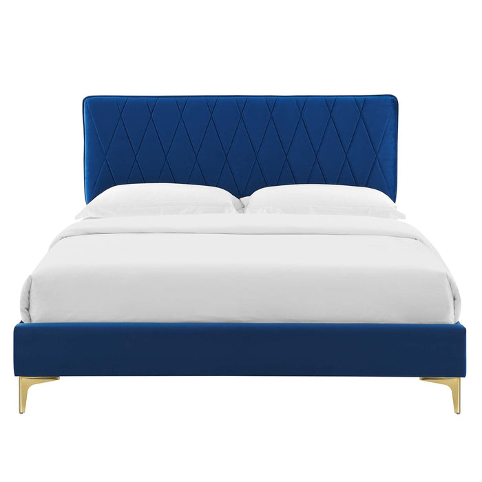 Phillipa Performance Velvet Platform Bed With Gold Metal Legs