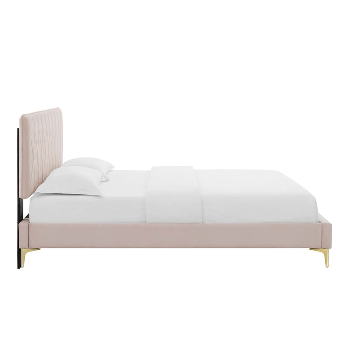 Phillipa Performance Velvet Platform Bed With Gold Metal Legs