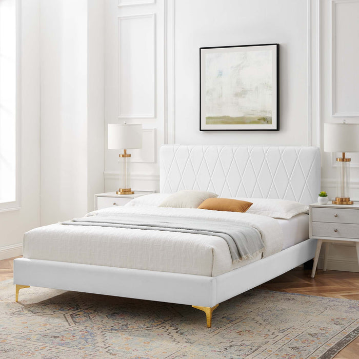 Phillipa Performance Velvet Platform Bed With Gold Metal Legs