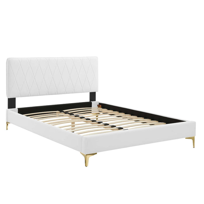 Phillipa Performance Velvet Platform Bed With Gold Metal Legs