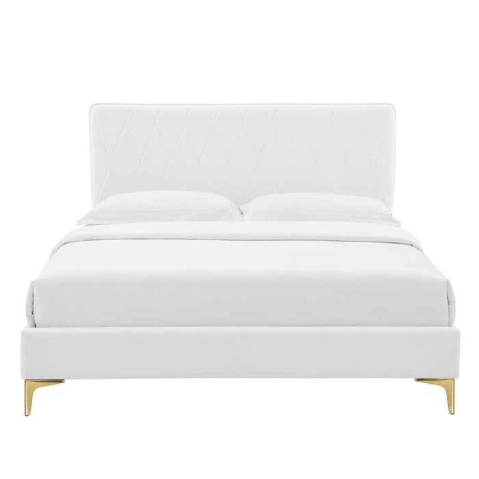 Phillipa Performance Velvet Platform Bed With Gold Metal Legs