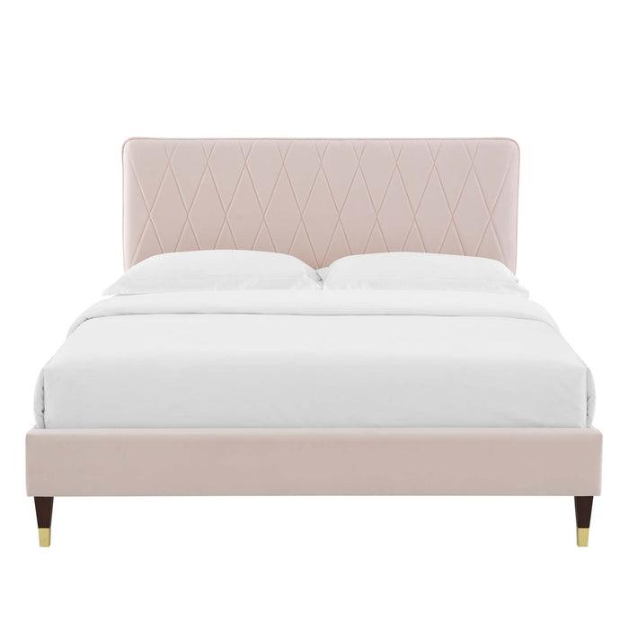 Phillipa Performance Velvet Platform Bed With Wood and Gold Legs