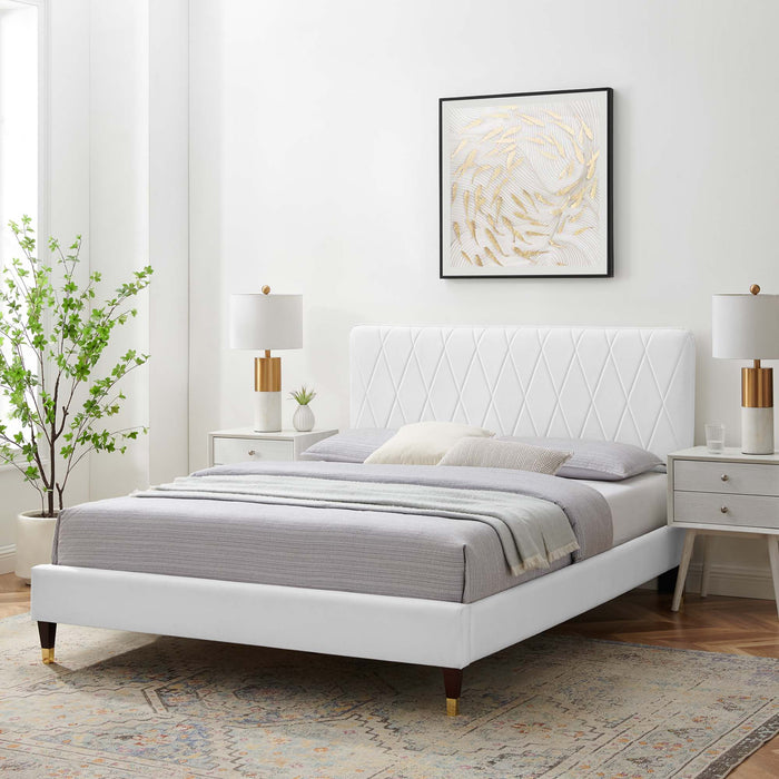 Phillipa Performance Velvet Platform Bed With Wood and Gold Legs