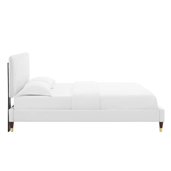 Phillipa Performance Velvet Platform Bed With Wood and Gold Legs