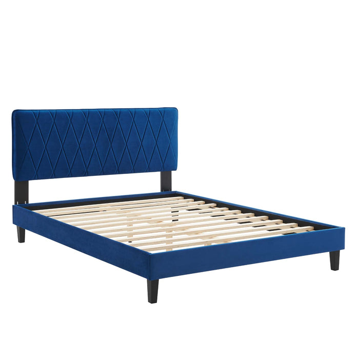 Phillipa Performance Velvet Platform Bed With Black Wood Legs