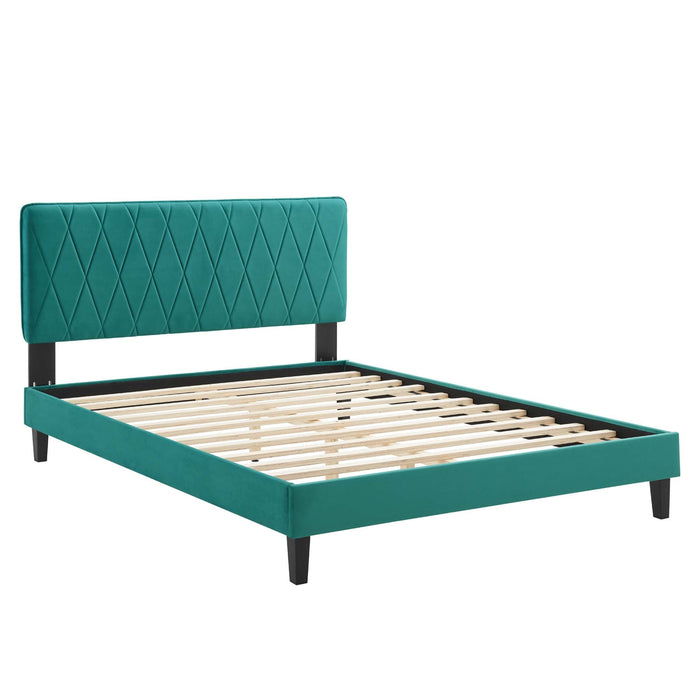 Phillipa Performance Velvet Platform Bed With Black Wood Legs