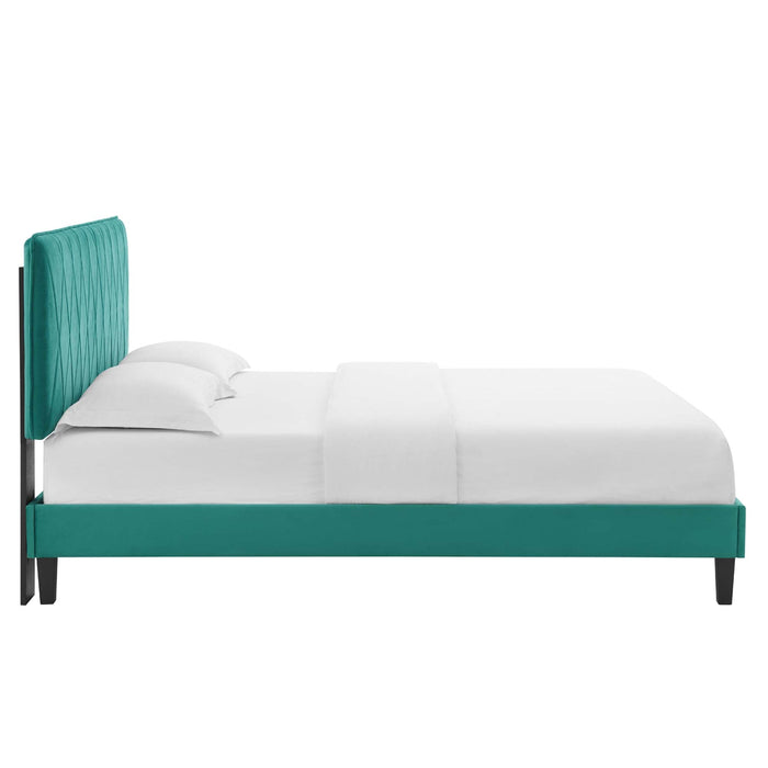 Phillipa Performance Velvet Platform Bed With Black Wood Legs