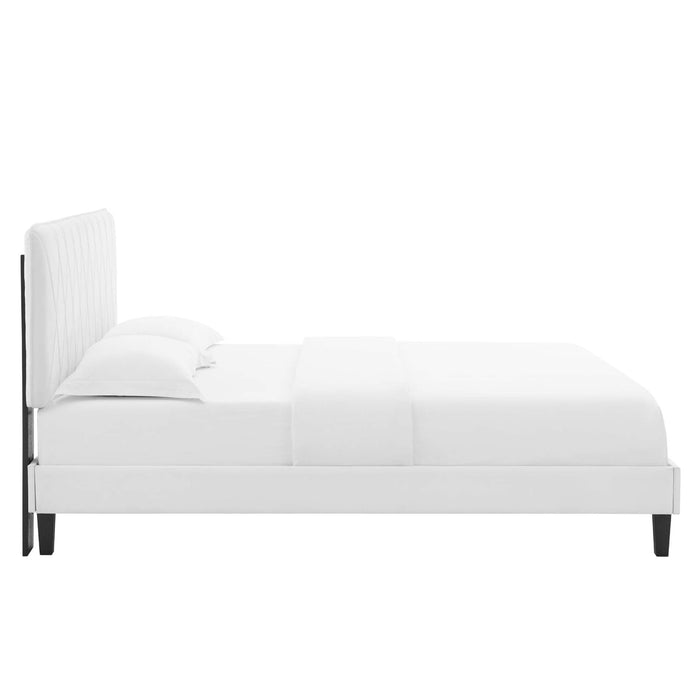 Phillipa Performance Velvet Platform Bed With Black Wood Legs