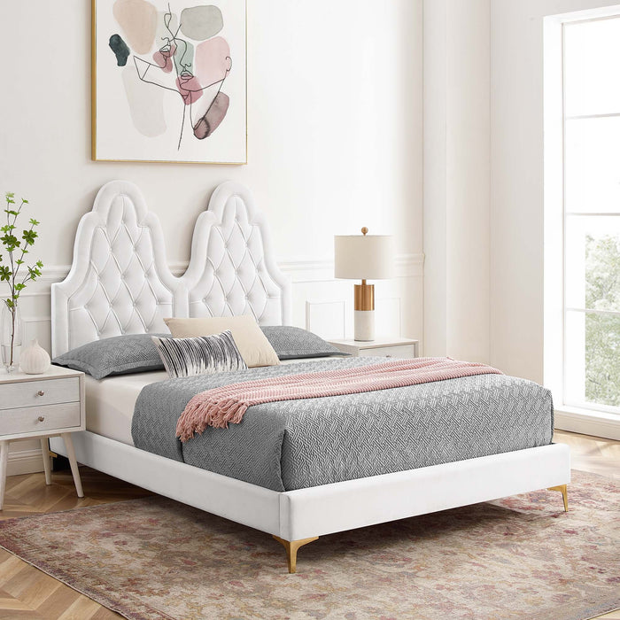 Alexandria Tufted Performance Velvet Platform Bed With Gold Legs