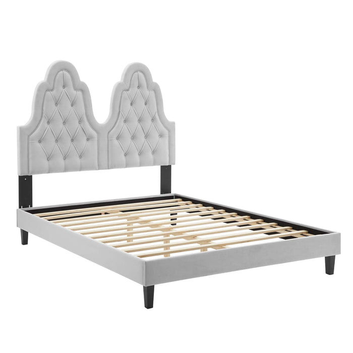 Alexandria Tufted Performance Velvet Platform Bed With Black Wood Legs