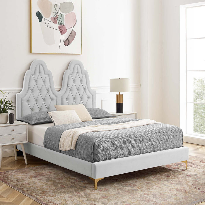 Alexandria Tufted Performance Velvet Platform Bed With Gold Legs