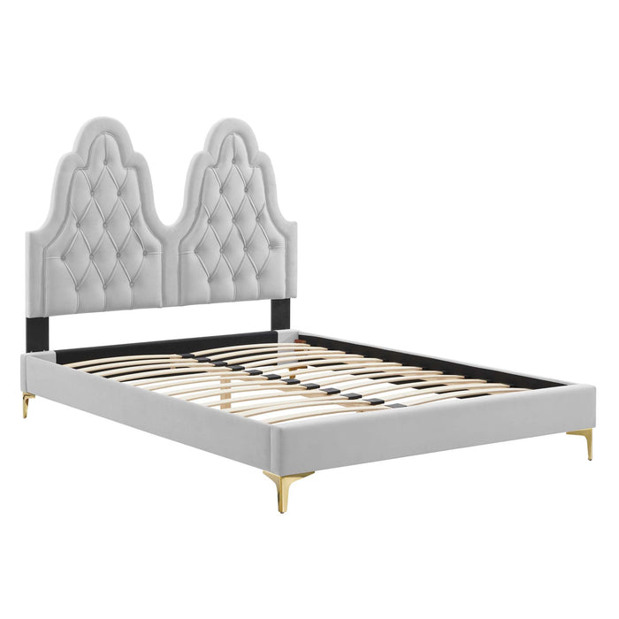 Alexandria Tufted Performance Velvet Platform Bed With Gold Legs