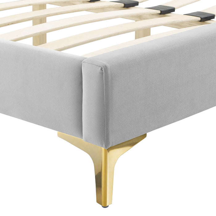 Alexandria Tufted Performance Velvet Platform Bed With Gold Legs