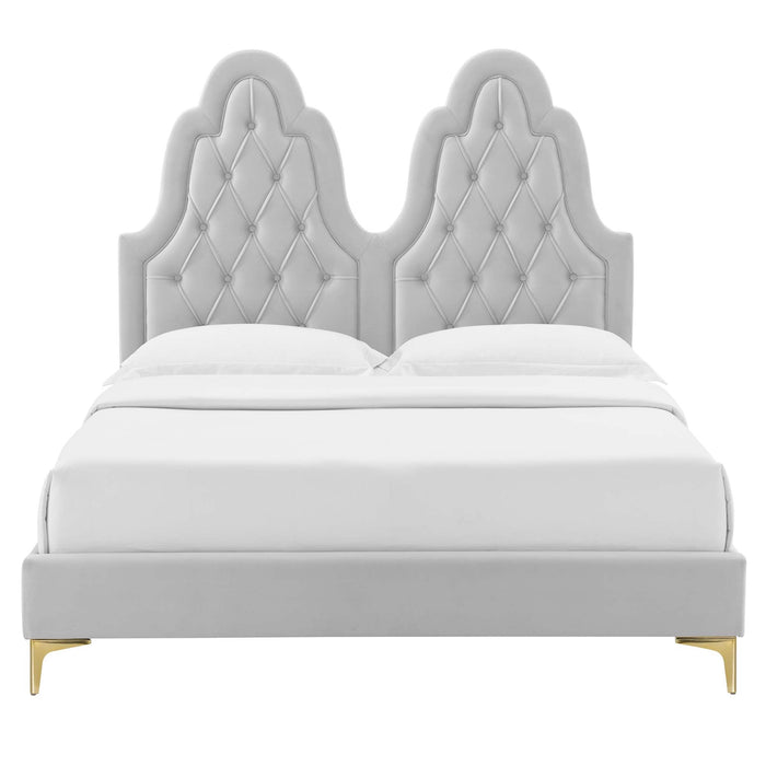 Alexandria Tufted Performance Velvet Platform Bed With Gold Legs