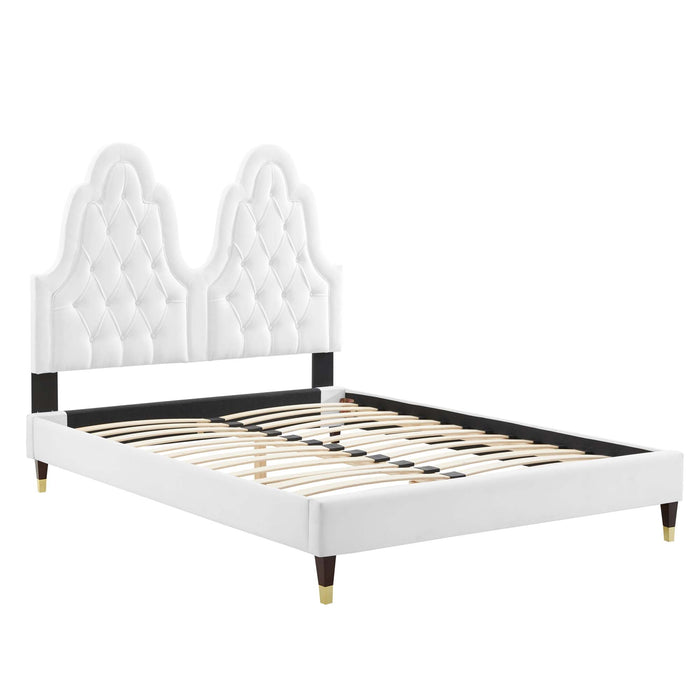 Alexandria Tufted Performance Velvet Platform Bed With Wood and Gold Legs