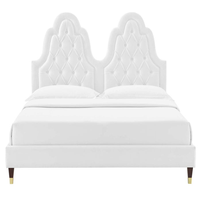 Alexandria Tufted Performance Velvet Platform Bed With Wood and Gold Legs