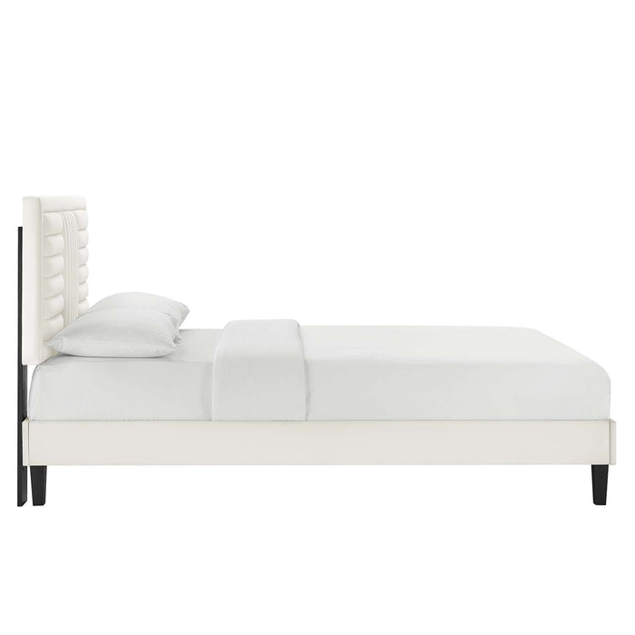 Sofia Channel Tufted Performance Velvet Platform Bed With Black Wood Legs