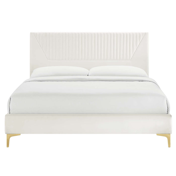 Yasmine Channel Tufted Performance Velvet Platform Bed With Gold Metal Legs