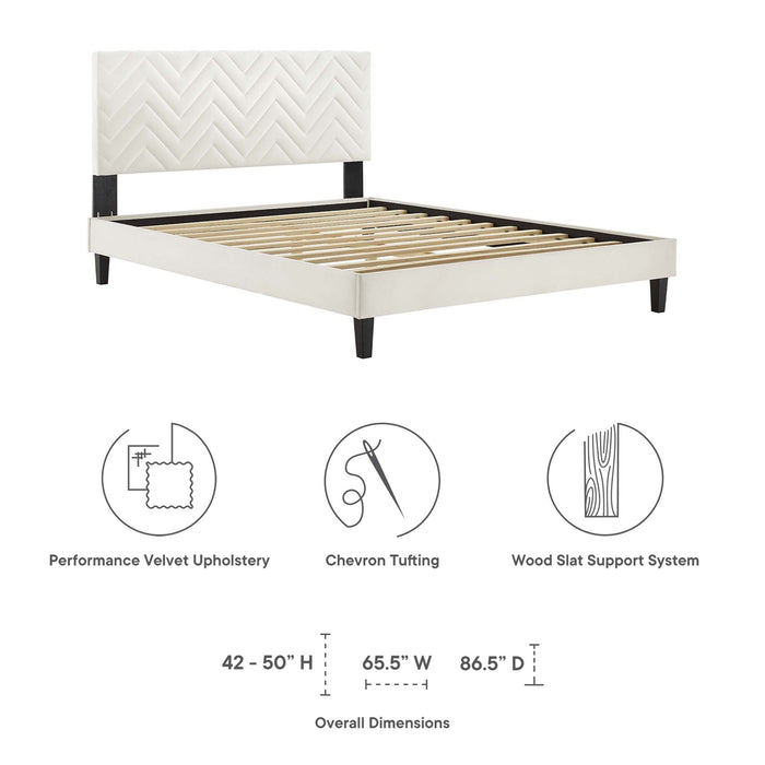 Leah Chevron Tufted Performance Velvet Platform Bed With Black Wood Legs