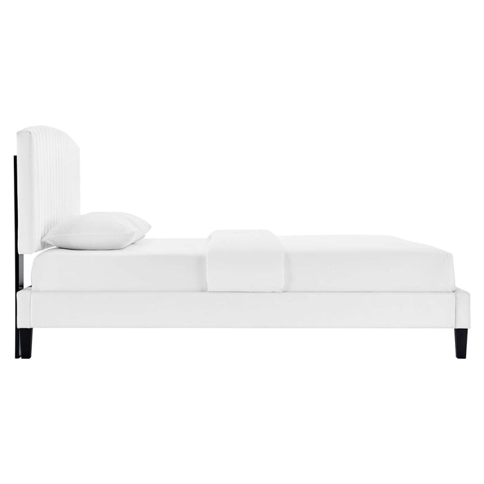 Alessi Performance Velvet Platform Bed With Black Wood Legs