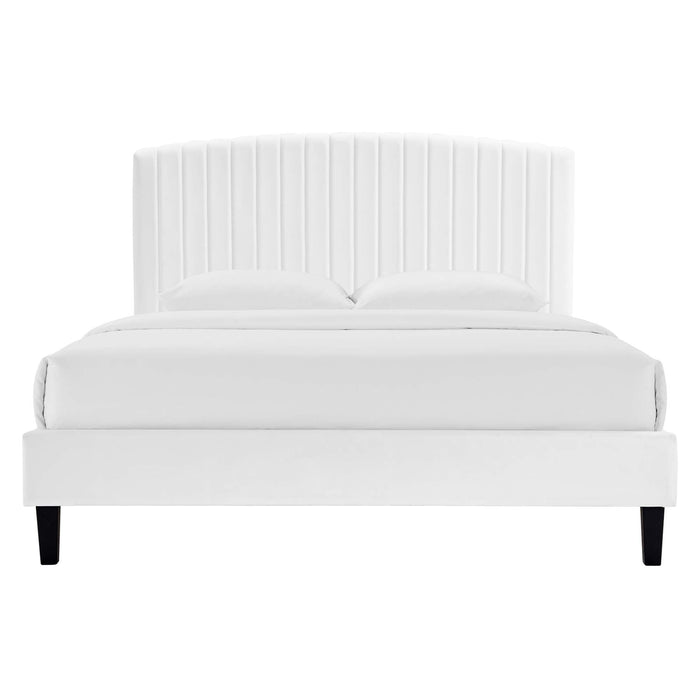 Alessi Performance Velvet Platform Bed With Black Wood Legs