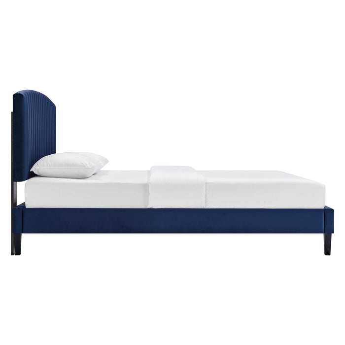 Alessi Performance Velvet Platform Bed With Black Wood Legs