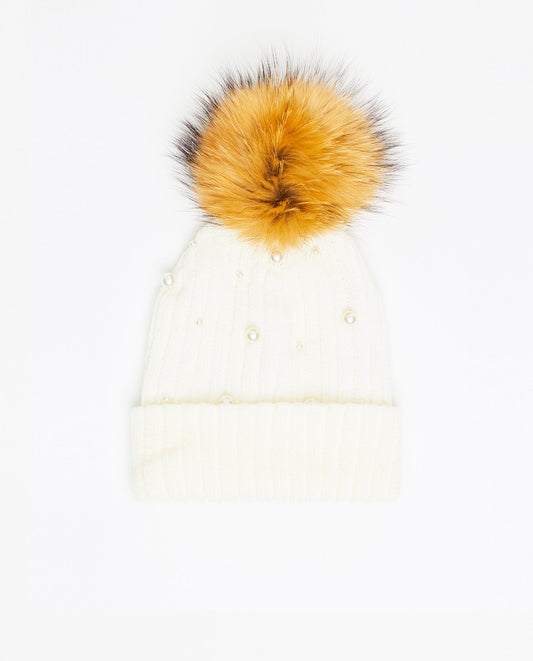 Tuque Enfant Doublée Perles Blanc