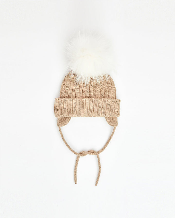 Tuque Enfant Doublée avec Cordons Crème