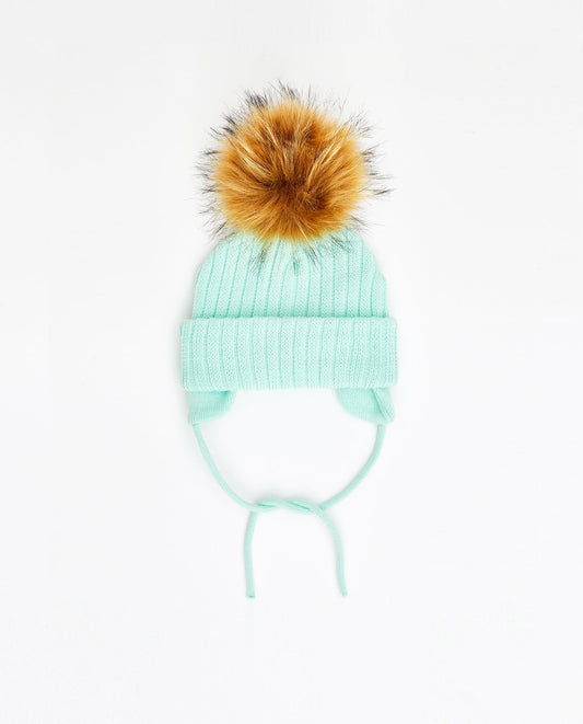 Tuque Nouveau-Né Doublée Aqua - Végétalienne