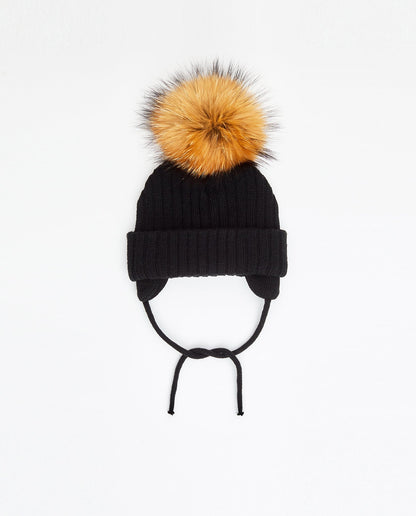 Bonnet en tricot noir avec pompon interchangeable