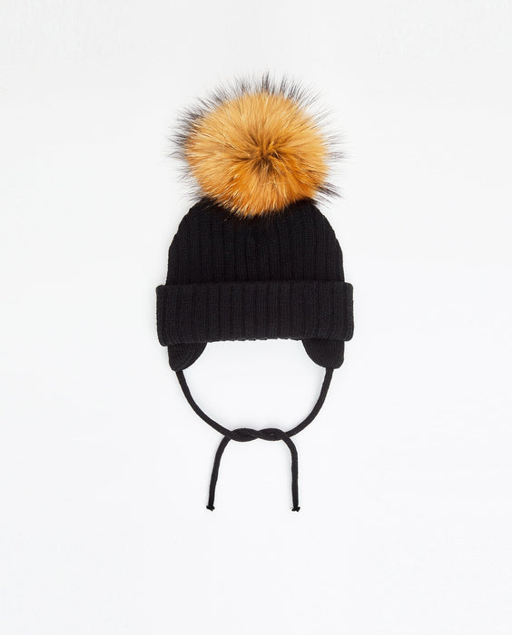 Bonnet en tricot noir (pompon interchangeable)