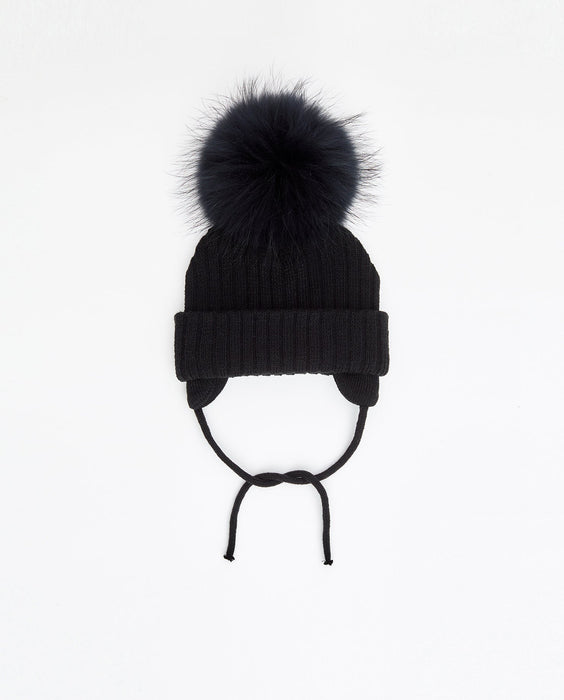 Bonnet en tricot noir (pompon interchangeable)