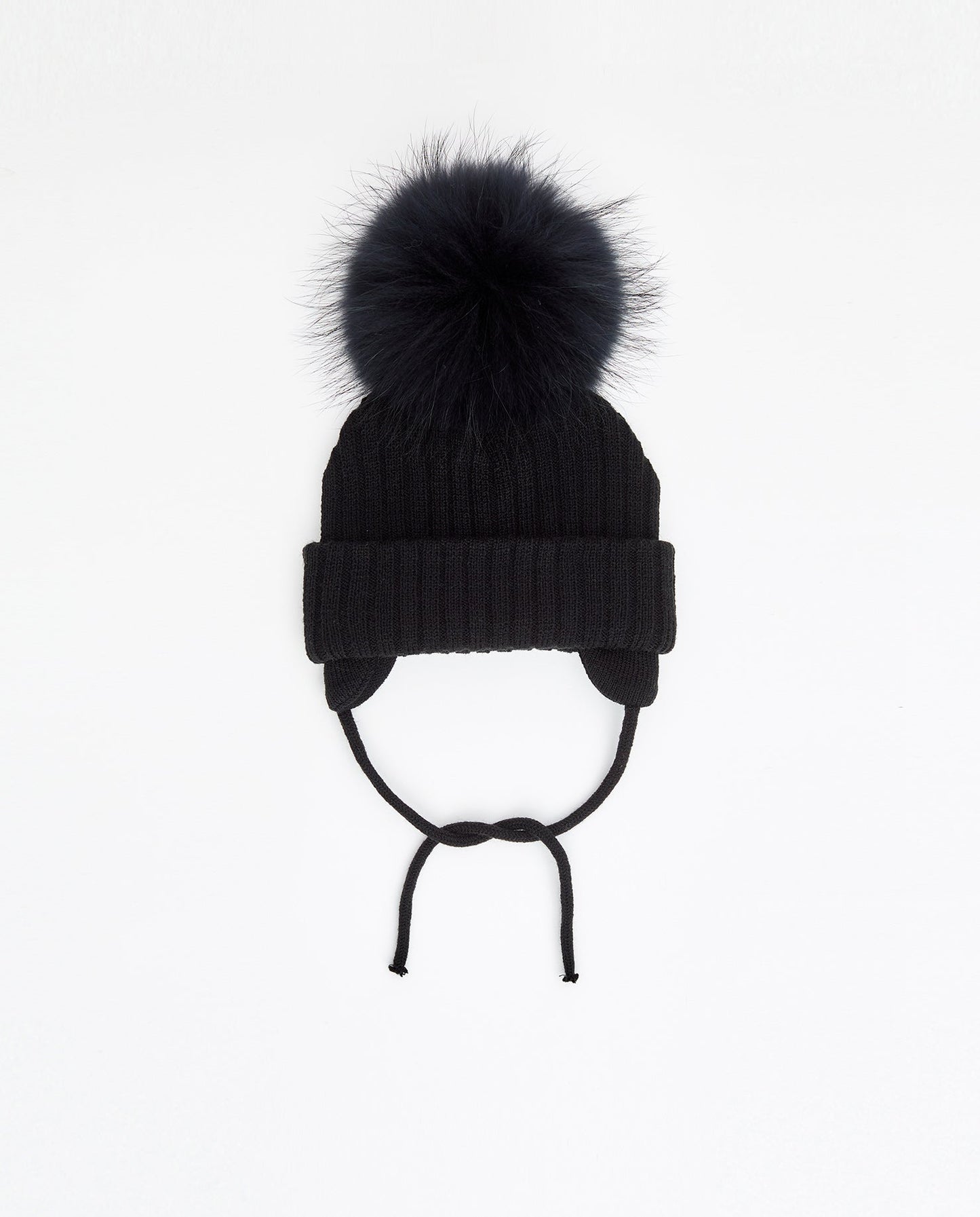 Tuque Enfant Doublée avec Cordons Noir - Vegan