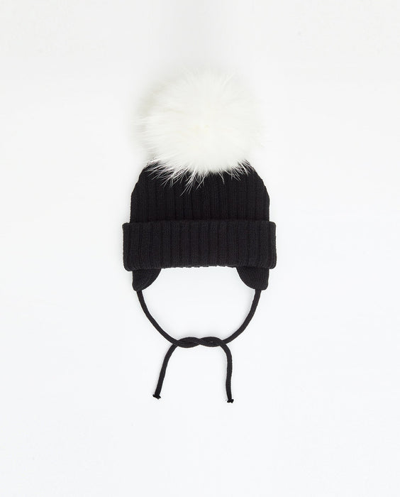 Bonnet en tricot noir (pompon interchangeable)