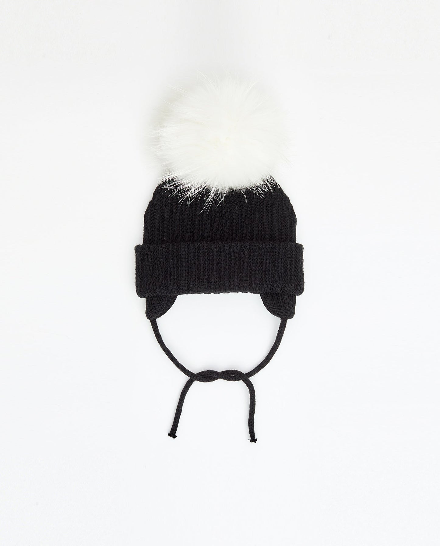 Tuque Enfant Doublée avec Cordons Noir - Vegan