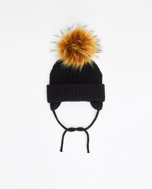 Tuque Enfant Doublée avec Cordons Noir