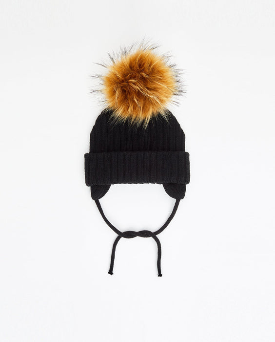 Bonnet en tricot noir (pompon interchangeable)