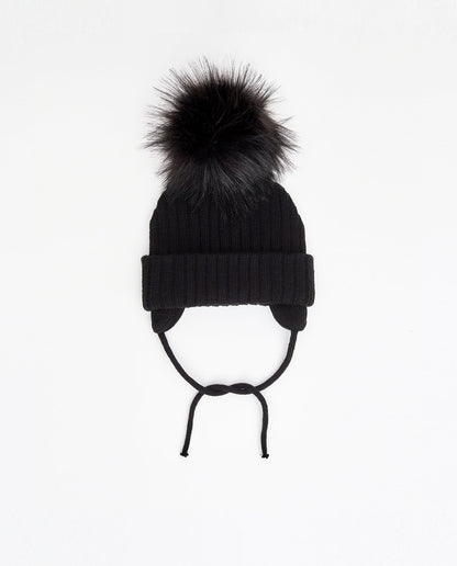 Bonnet en tricot noir avec pompon interchangeable