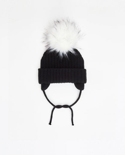 Bonnet en tricot noir avec pompon interchangeable