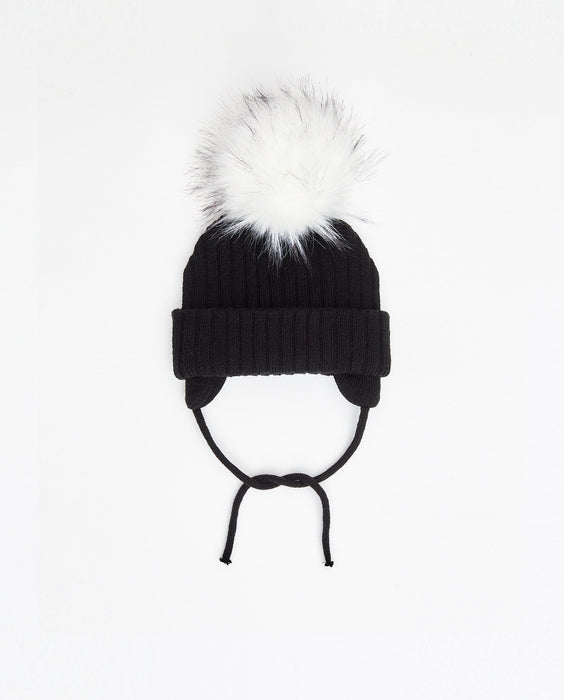 Bonnet en tricot noir (pompon interchangeable)