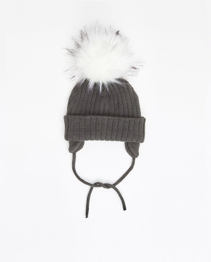 Tuque Enfant Doublée avec Cordons Charcoal - Vegan