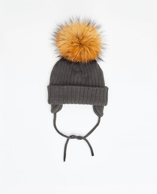 Tuque Enfant Doublée avec Cordons Charcoal