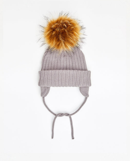 Tuque Enfant Doublée avec Cordons Gris - Vegan