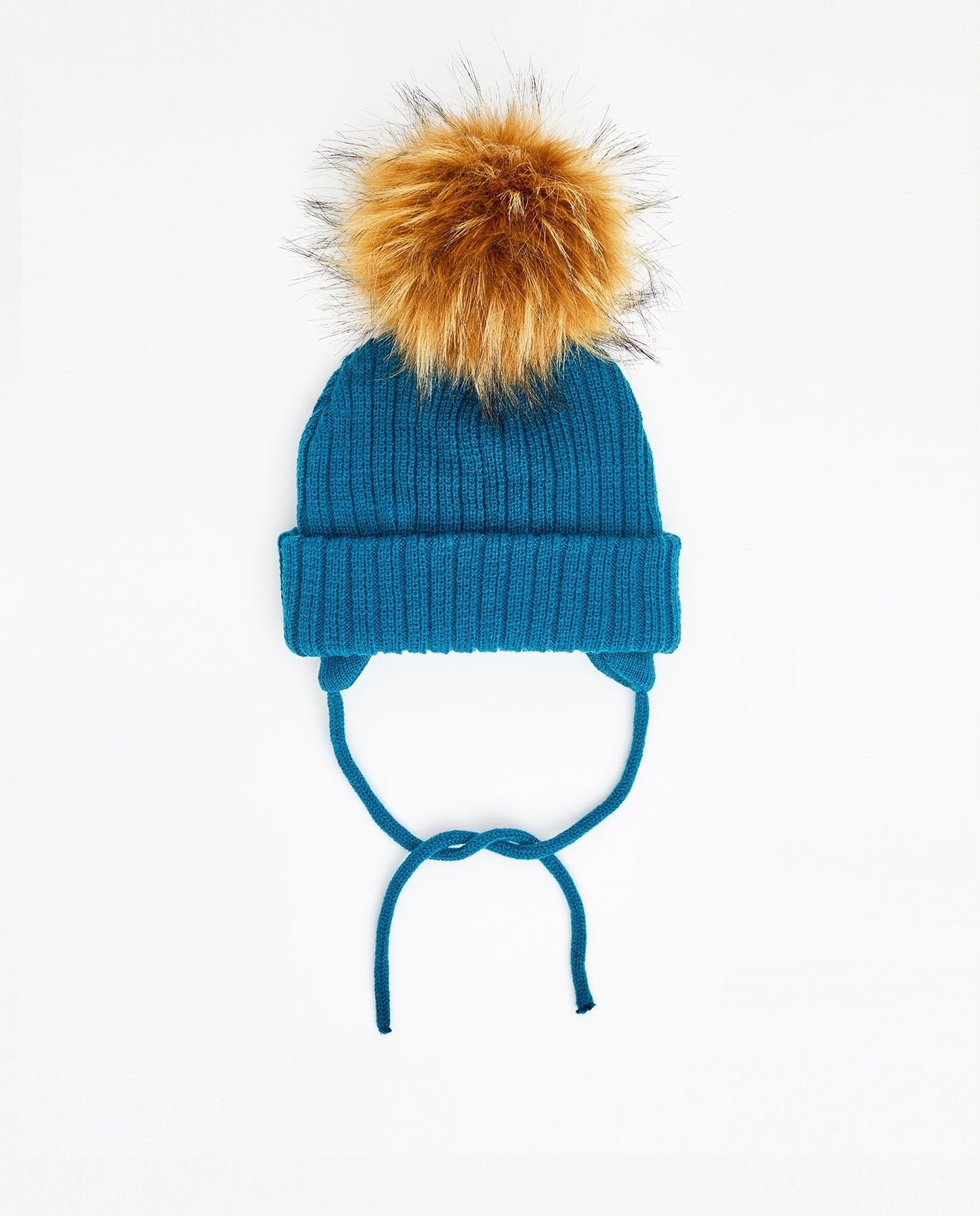 Tuque Enfant Doublée avec Cordons Turquoise - Vegan