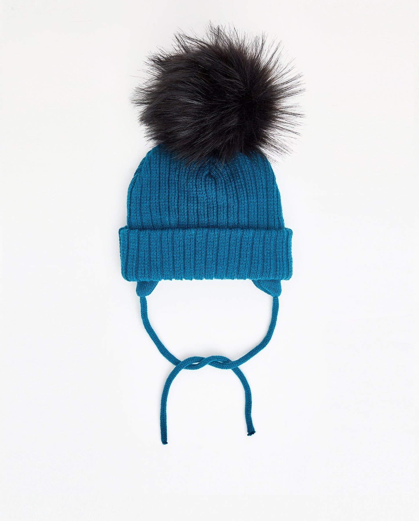 Tuque Enfant Doublée avec Cordons Turquoise - Vegan